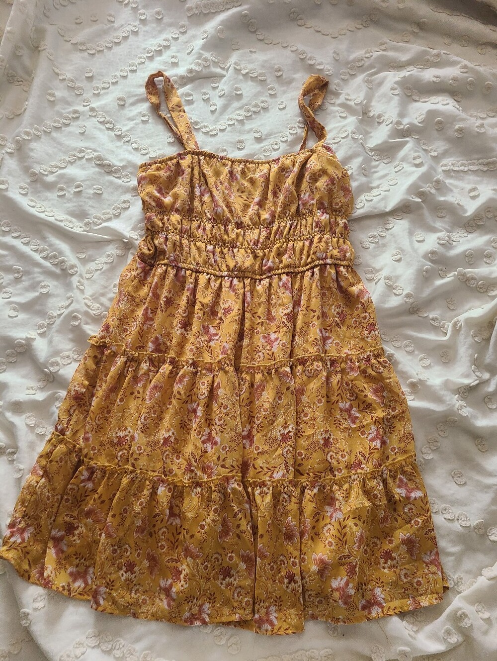 Trixxi Mustard Floral Tiered Sundress TEEN LARGE